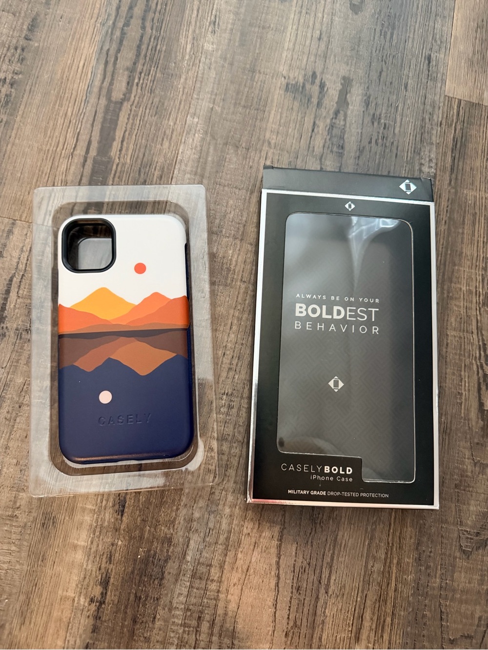 NWOT Casley iPhone 11 Bold Mountain Art iPhone Case - Navy, Orange & White